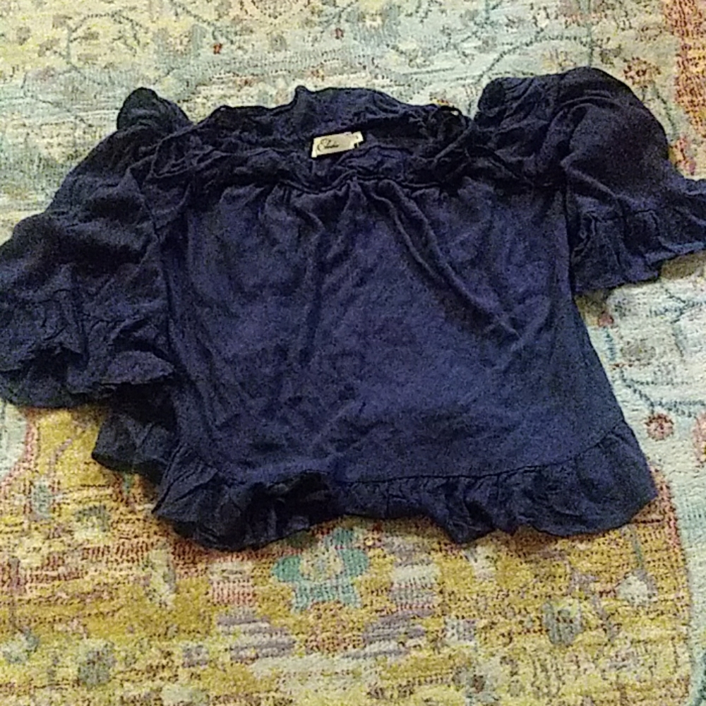 Elodie navy ruffle off shoulder top s nwot